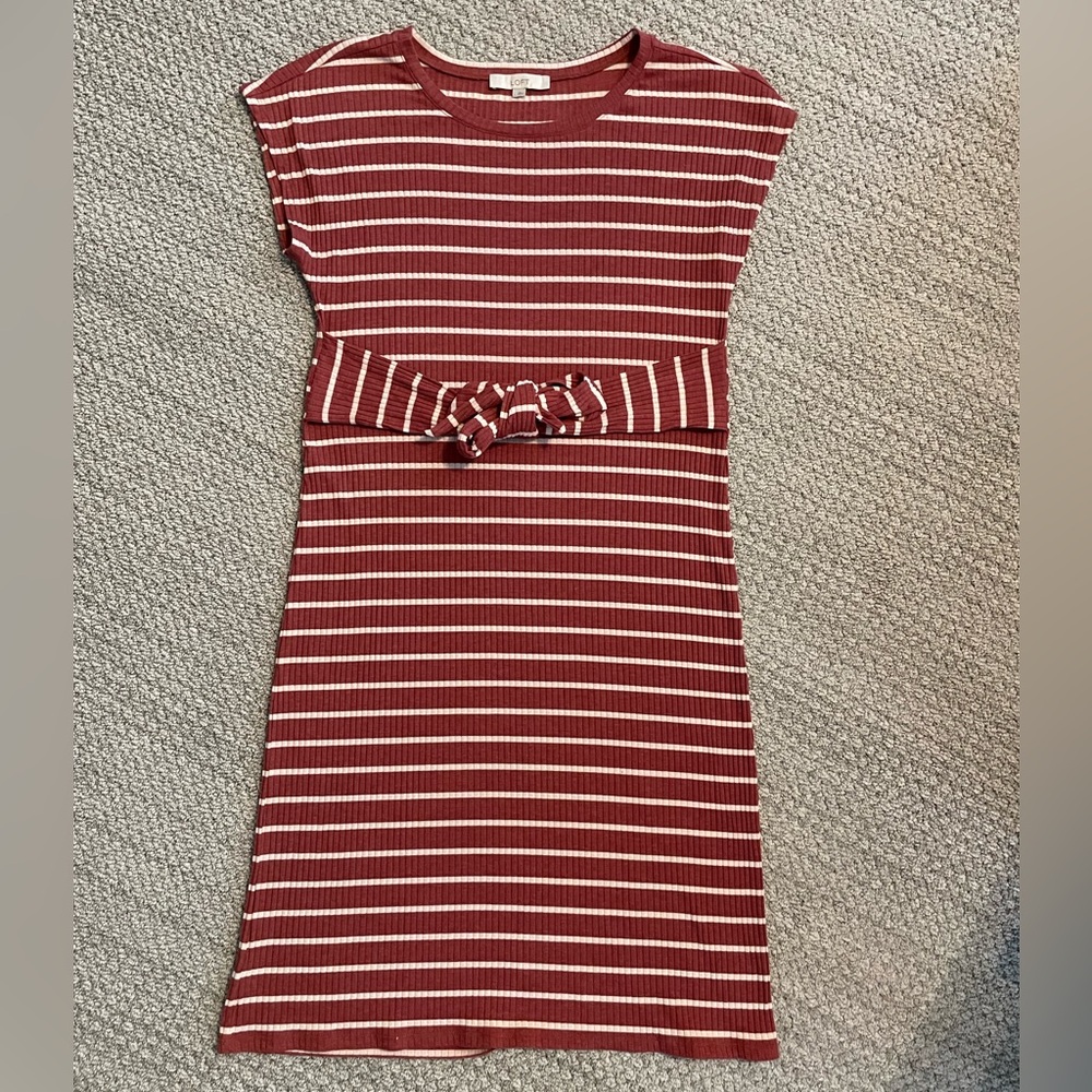LOFT Red and White Striped Midi Dress